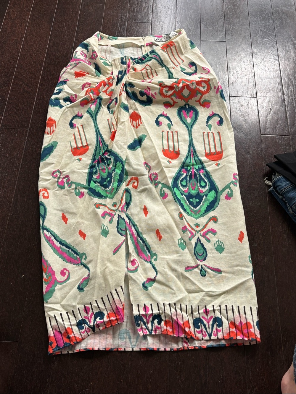 Zara Cream Swim Sarong with Teal, Coral & Pink Print